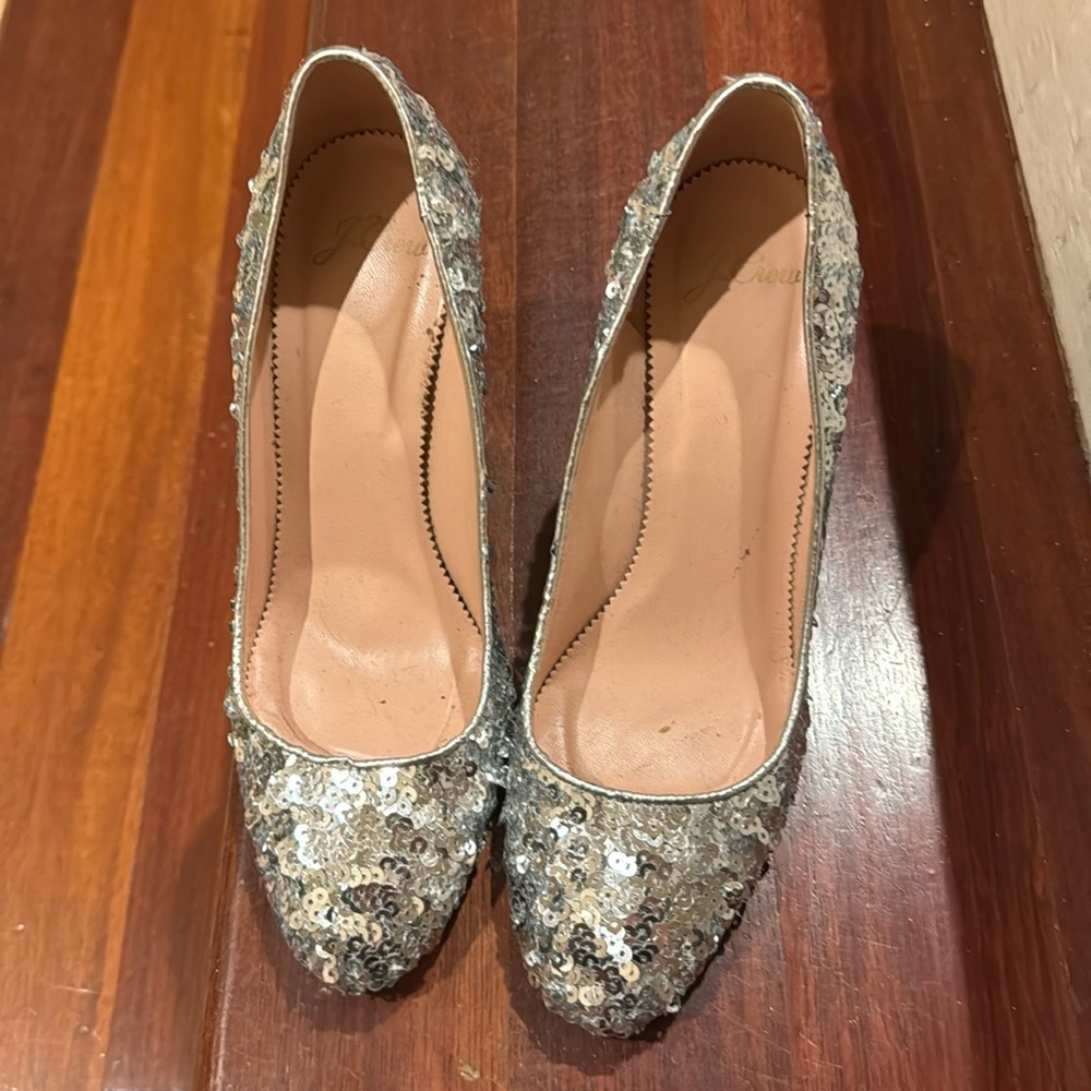 J crew silver sequin pumps